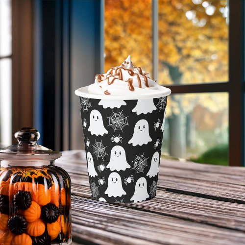 Cute Ghosts  Spiders  Spider Webs Halloween Paper Cups