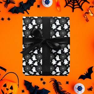 Cute Ghosts   Spiders   Spider Webs Halloween Wrapping Paper