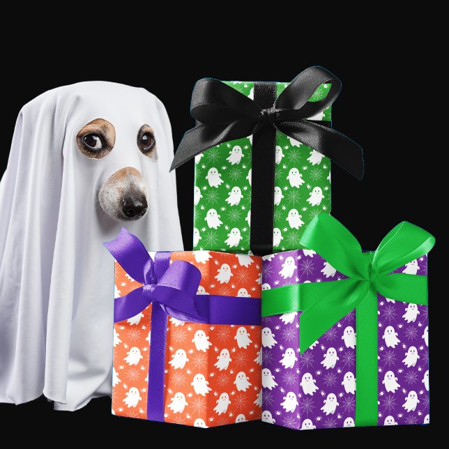 Cute Ghosts | Spiders | Spider Webs Halloween Wrapping Paper Sheets (Cute Ghosts, Spiders and Spider Webs Halloween Black and White Patterned Wrapping Paper)