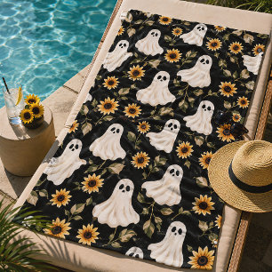 Cute Ghosts & Sunflowers Spooky Summer Beach Towel