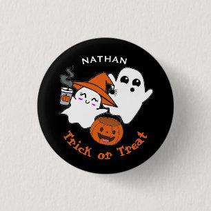 Cute Ghosts Trick or Treat Personalised Halloween Button