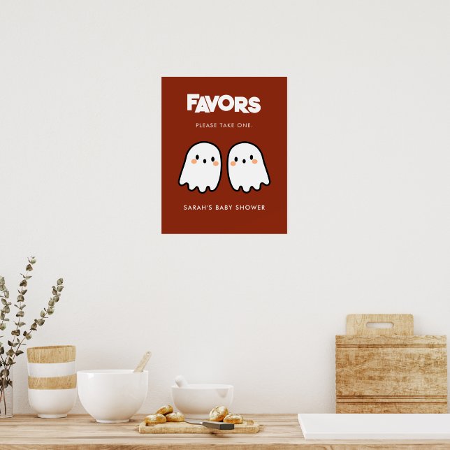 Cute Ghosts Twins Baby Shower Favors Sign (Kitchen)