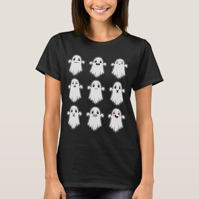 Cute Ghosts With Different Expressions Halloween T-Shirt (Front)