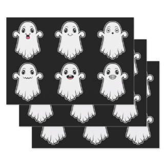 Cute Ghosts With Different Expressions Halloween Wrapping Paper Sheets