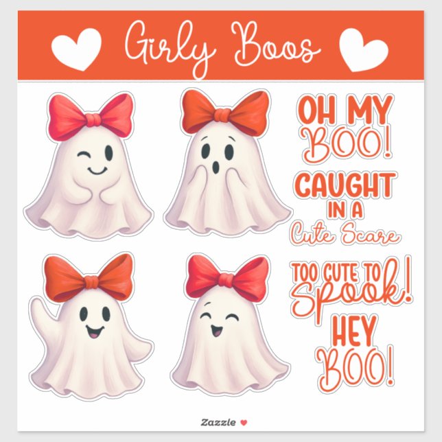 Cute Ghosts with Red Bows Sticker (Sheet)