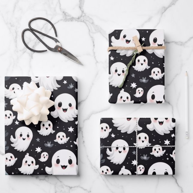 CUTE GHOSTS WRAPPING PAPER SHEETS (Front)