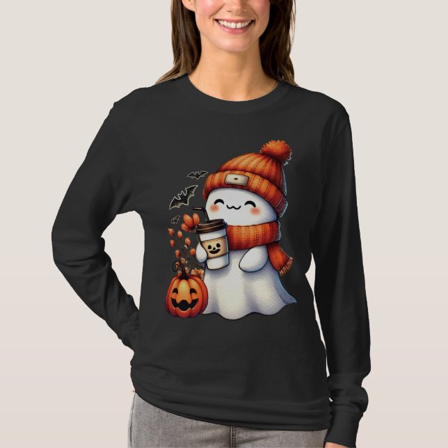Cute Ghoul Drinking Coffee Halloween Ghoul Coffee  T-Shirt (Front)