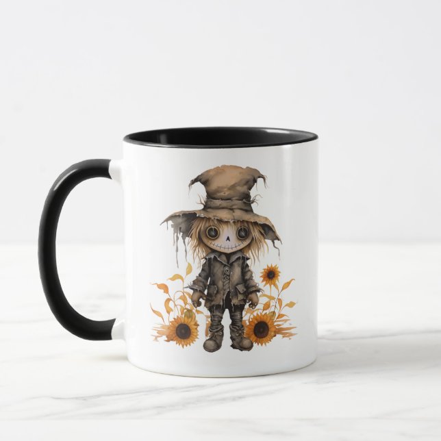 Cute Ghoul in Black with Sunflowers Halloween Mug (Left)