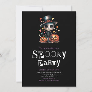 Cute Ghoul Skeleton in Top Hat Halloween Invitation
