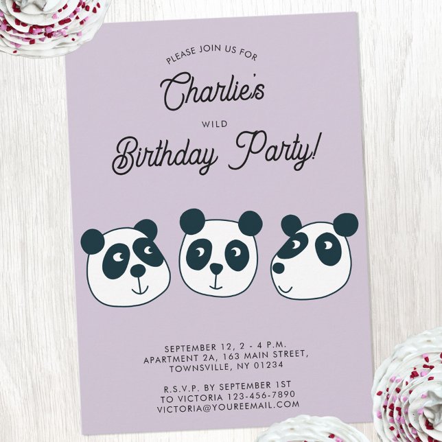 Cute Giant Panda Bear Birthday Party Invitation (Cute panda bear themed personalized kids birthday party invitation)