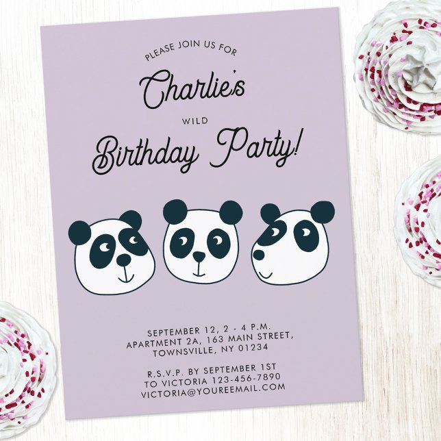 Cute Giant Panda Bear Birthday Party Invitation Postcard (Cute panda bear animal themed personalized kids birthday party invitation postcard)
