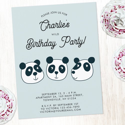 Cute Giant Panda Bear Birthday Party Invitation Postcard