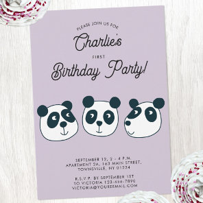 Cute Giant Panda Bear First Birthday Party Invitation
