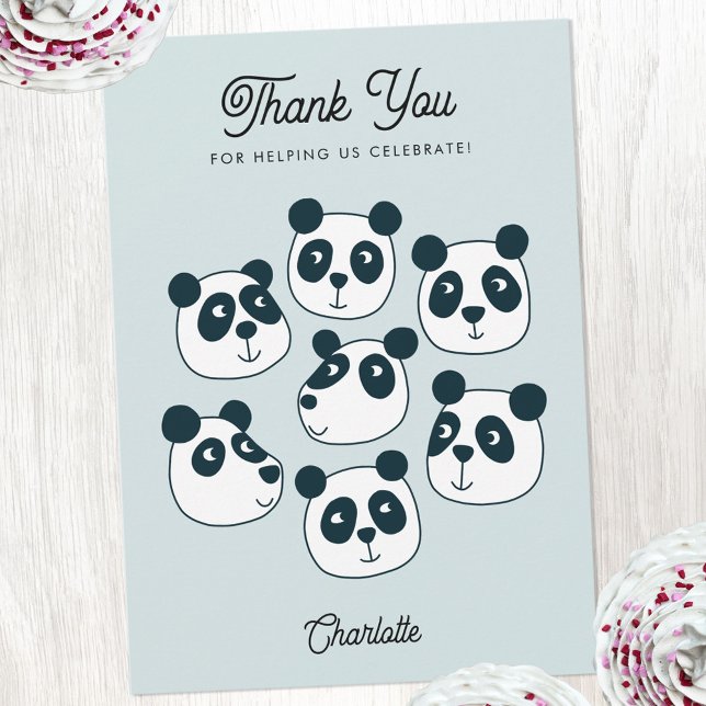 Cute Giant Panda Bear Thank You Card (Cute Panda Bear personalized text mint green thank you card)