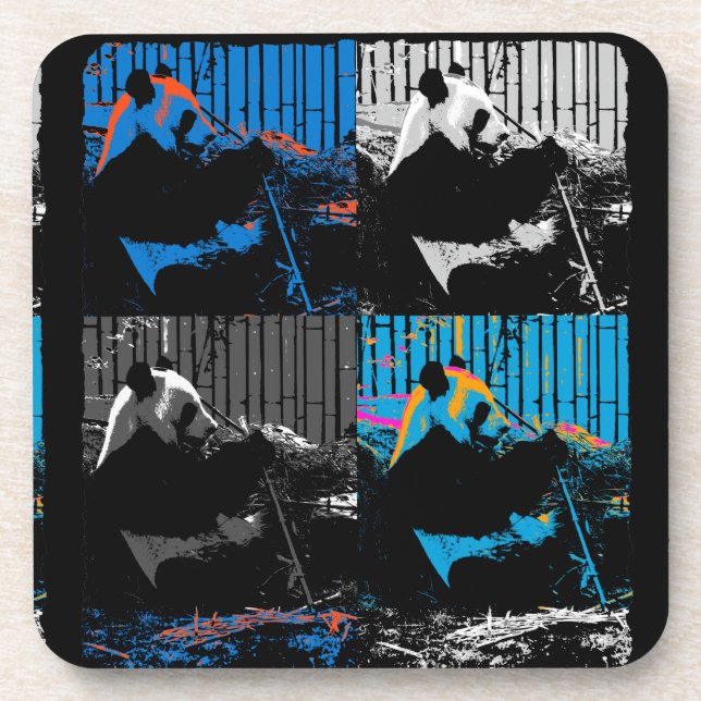 Cute Giant Panda Bear with tasty Bamboo Leaves Beverage Coaster (Front)