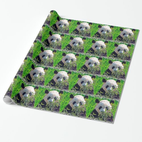 Cute Giant Panda Bear with tasty Bamboo Leaves Wrapping Paper