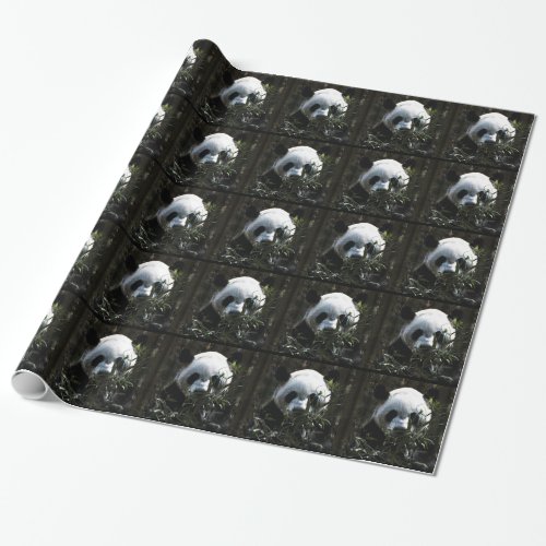 Cute Giant Panda Bear with tasty Bamboo Leaves Wrapping Paper