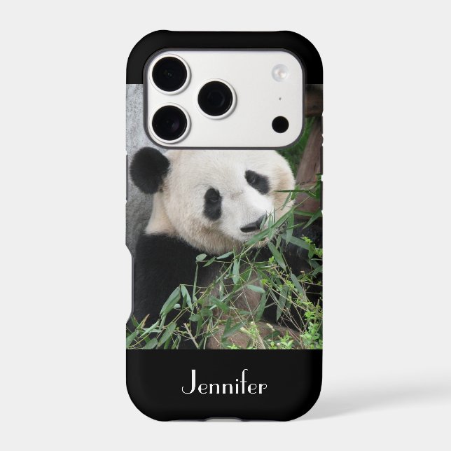 Cute Giant Panda, Black Background, Custom Name Case-Mate iPhone Case (Back)