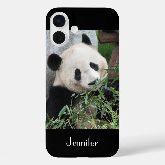 Cute Giant Panda, Black Background, Custom Name Case-Mate iPhone Case (Back)