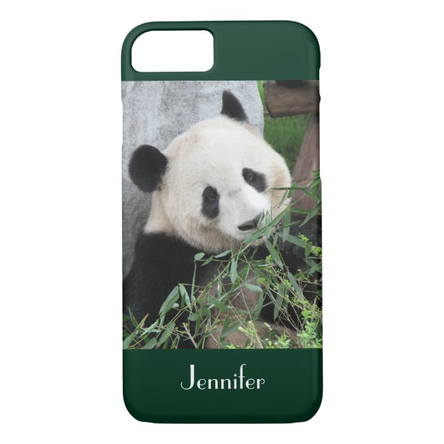 Cute Giant Panda Dark Green Trim, Custom Name Case-Mate iPhone Case (Back)