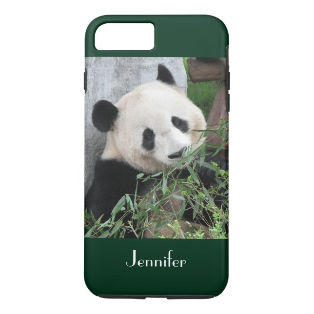 Cute Giant Panda Dark Green Trim Personalized Name Case-Mate iPhone Case (Back)