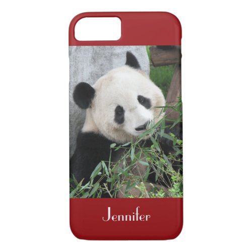 Cute Giant Panda Dark Red Background Name  iPhone 87 Case