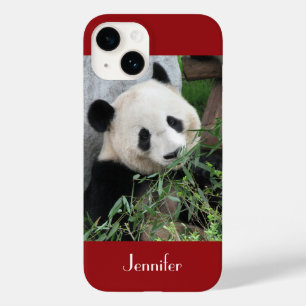 Cute Giant Panda Dark Red Background, Name, Case-Mate iPhone 14 Case