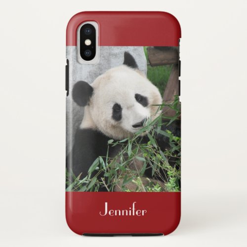 Cute Giant Panda Dark Red Custom with Name iPhone X Case