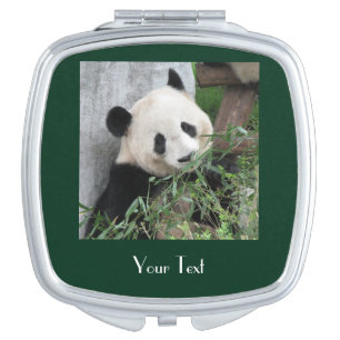 Cute Giant Panda, Green Background, Name Makeup Mirror