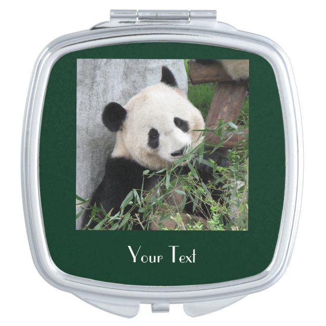 Cute Giant Panda, Green Background, Name Makeup Mirror (Front)
