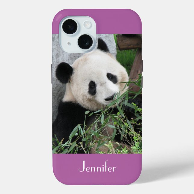 Cute Giant Panda Pale Purple Trim, Custom Name Case-Mate iPhone Case (Back)