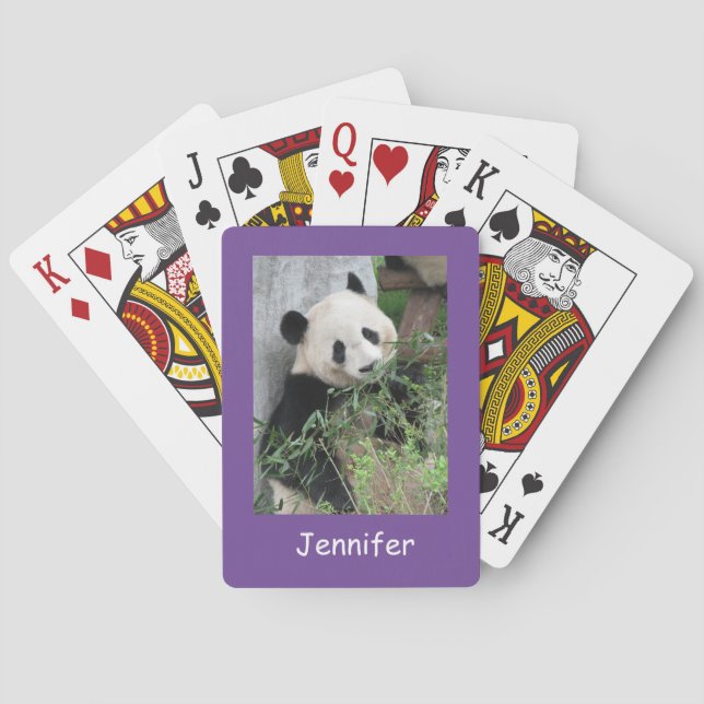 Cute Giant Panda, Purple Background,  Poker Cards (Back)