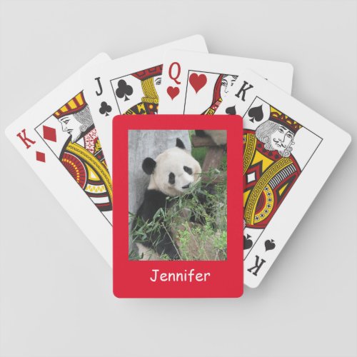 Cute Giant Panda Red Background  Playing Cards