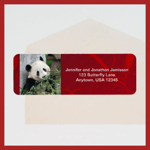 Cute Giant Panda, Red, Personalized Return Address Label