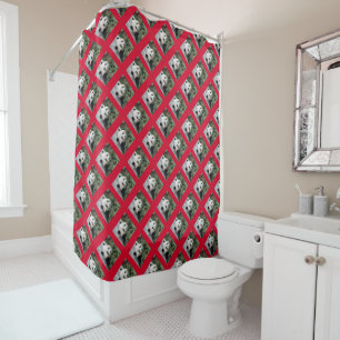 Cute Giant Panda Shower , Cherry Red, Curtain