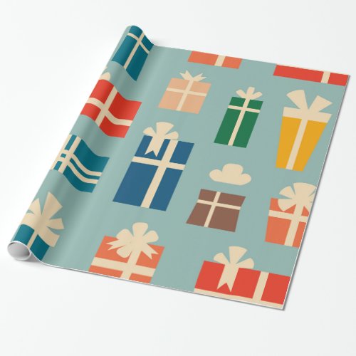 Cute Gift Box Design Merry Christmas Holiday Gift Wrapping Paper