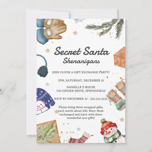 Cute Gift Exchange Fun Christmas Secret Santa Invitation