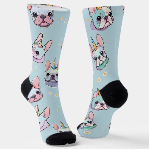 Cute Gift French Bulldog Unicorn babyblue Socks