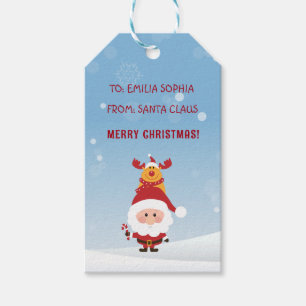 Cute Gift From Santa Claus For Kids, Rudolph Gift Tags