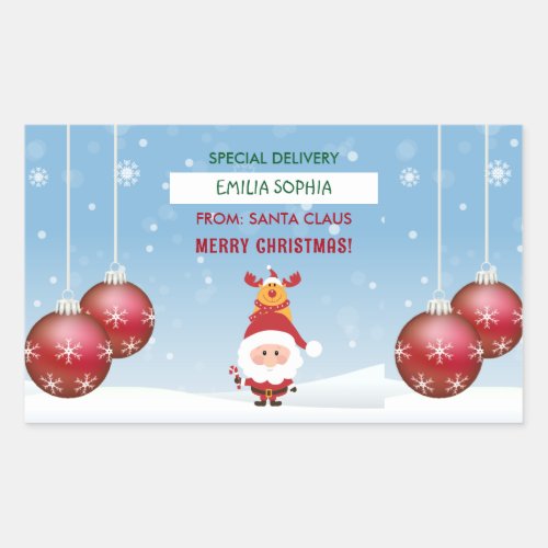 Cute Gift From Santa Claus For Kids Rudolph Rectangular Sticker