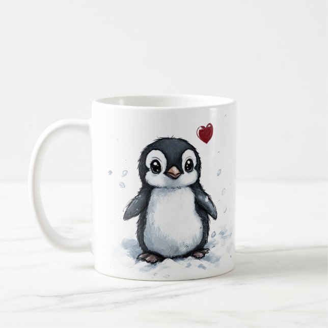 Cute Gift, Little Penguin With Heart, Own Text,  Coffee Mug (Left)