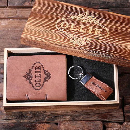 Cute Gift Set Leather Keychain and Notebook