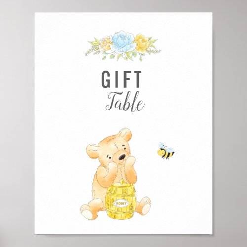 Cute Gift Table Boy Teddy Bear Baby Shower Poster