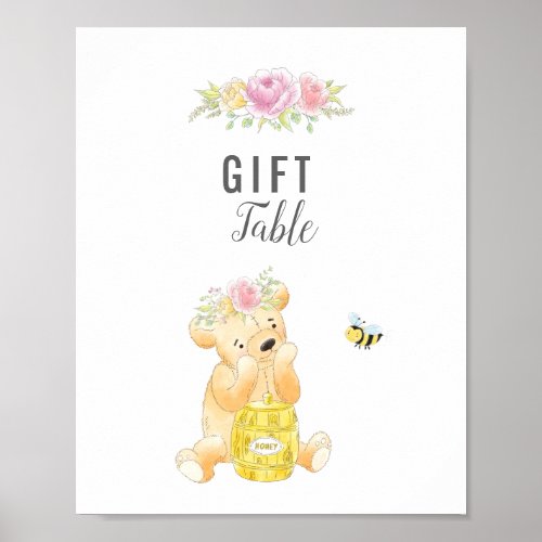 Cute Gift Table Girl Teddy Bear Baby Shower Poster