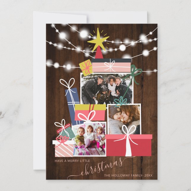 Cute gifts Christmas tree wood 3 photo collage Announcement (Front)