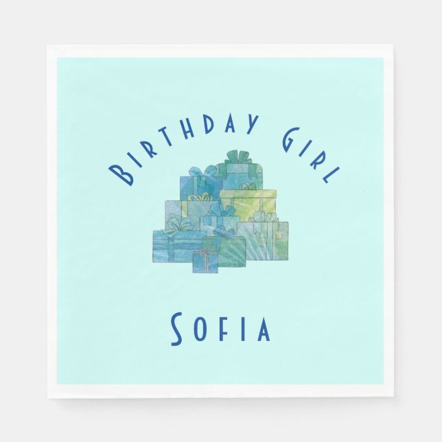 Cute Gifts for Birthday Girl Blue Green Napkins (Front)