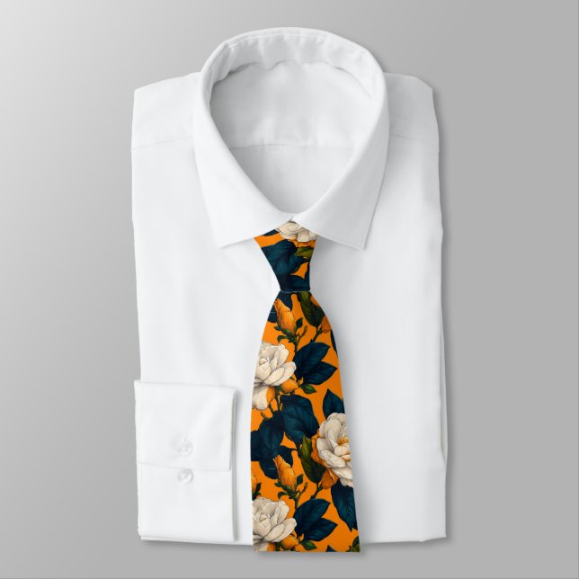 Cute Gifts For Dad Gardenias Floral Neck Tie (Tied)
