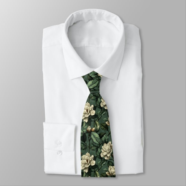 Cute Gifts For Men Gardenias Floral Neck Tie (Tied)