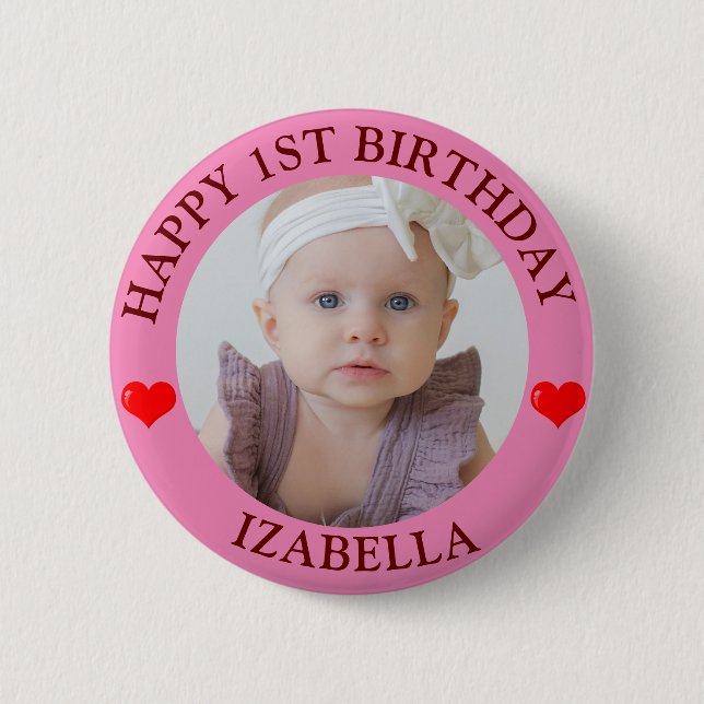 Cute Gifts Happy birthday button red Heart  (Front)