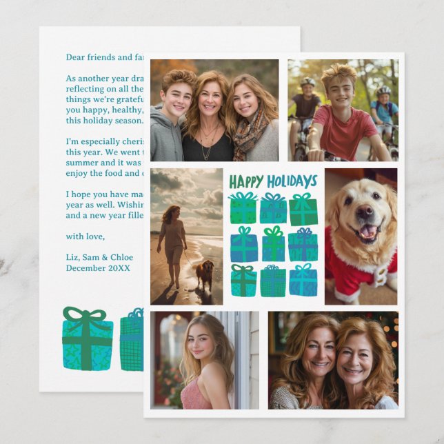 Cute Gifts Presents Hand-Drawn CUSTOM 6 PHOTO  Holiday Card (Front/Back)